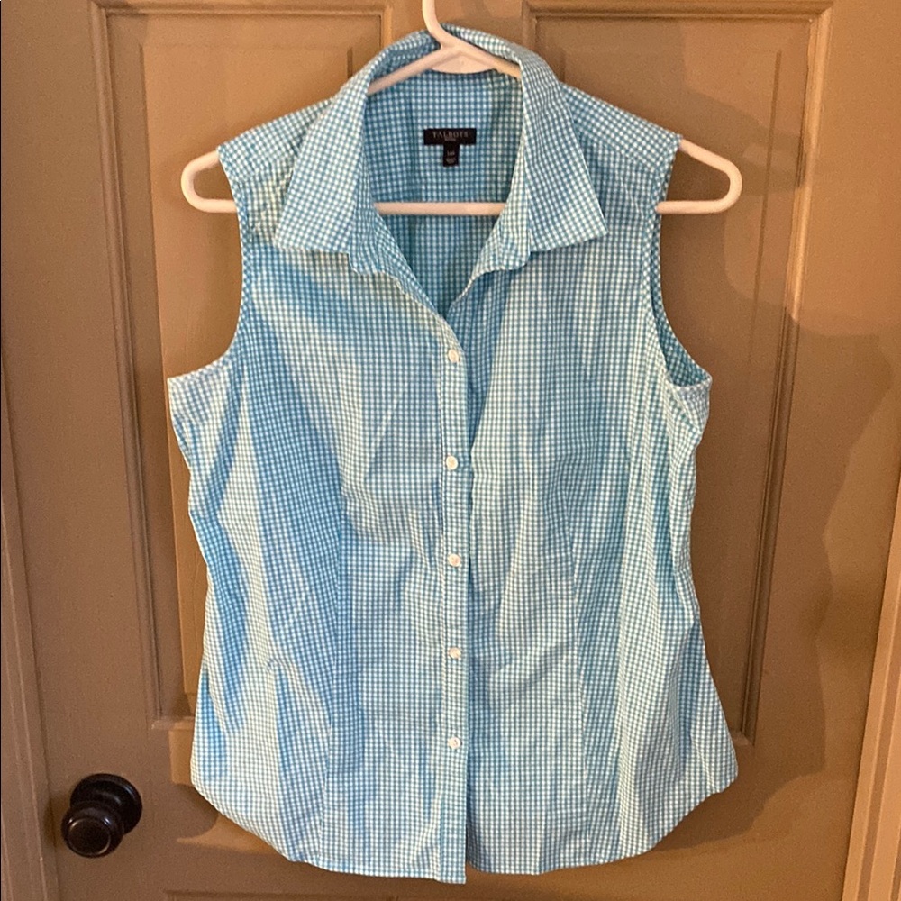 Blue Sleeveless Gingham Top from Talbots 14p petite